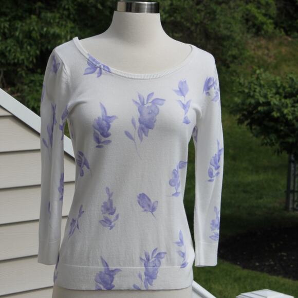 Premise Studio Women's Pullover Sweater Purple Floral White Lightweight Size S - Picture 5 of 13
